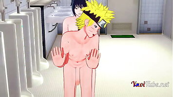 Naruto Yaoi - Naruto & Sasuke Having Sex in School's Restroom and cums in his mouth and ass. Bareback Anal Creampie 2/2